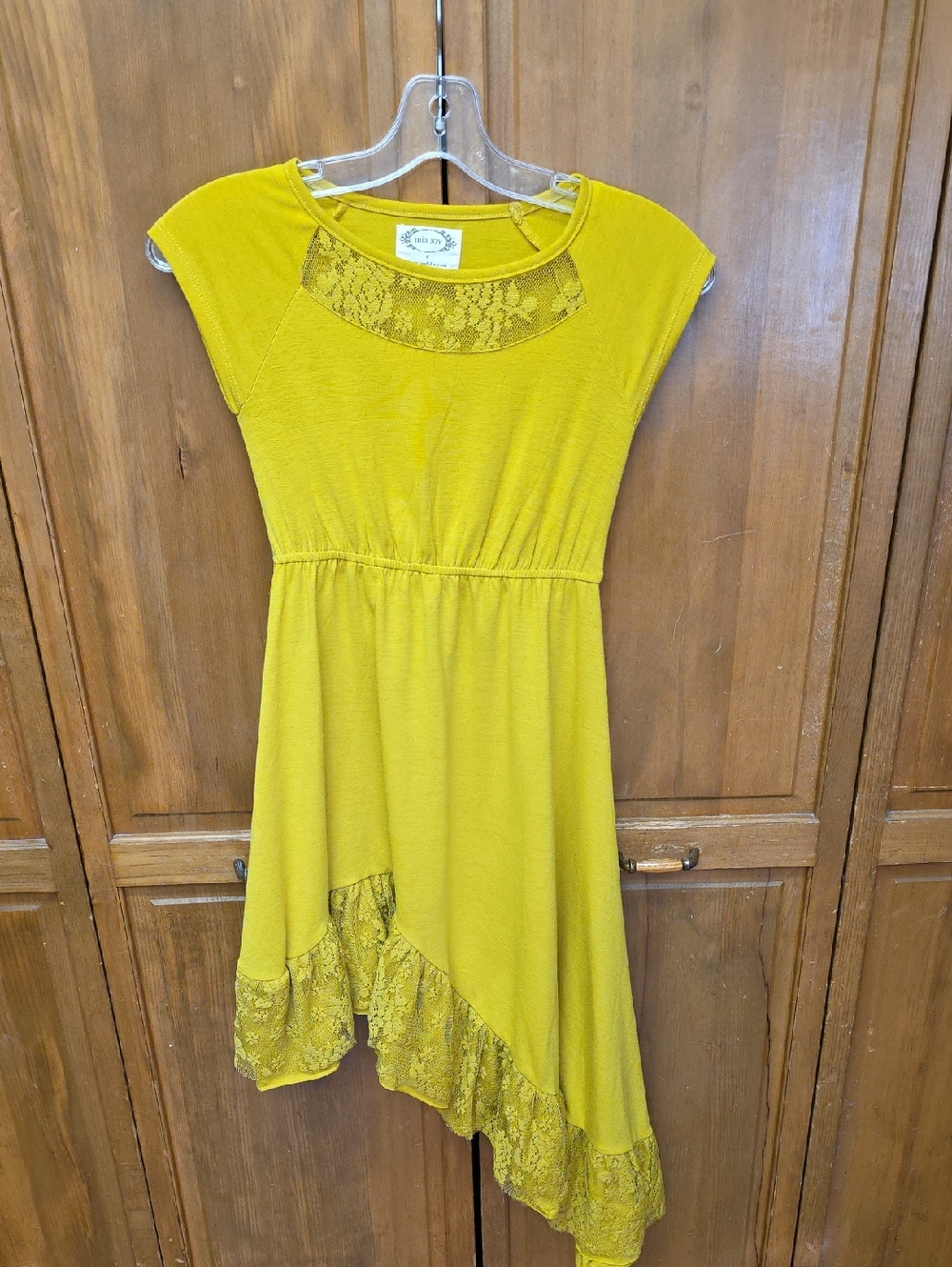 Joyfolie Mia Joy Size 6 Kids Lightweight Yellow Asymmetrical Dress Lace